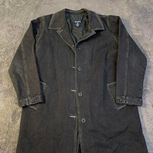 Black Grunge Classy Denim Trench Over Coat with white stitching